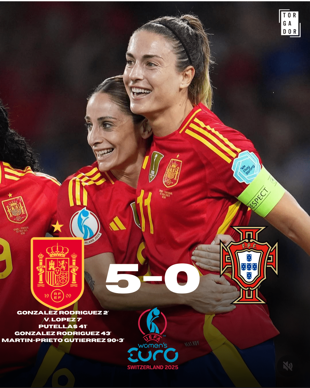 Espanha 5-0 Portugal – Atropelo da “La Roja” contra as navegadoras