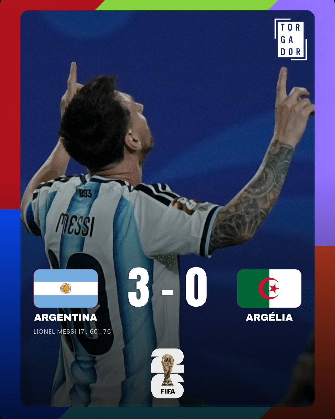 Argentina arranca defesa do título com goleada sobre a Argélia e hat-trick de Messi