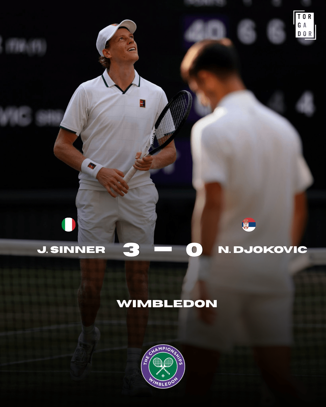 Sinner elimina Djokovic e regressa à final de Wimbledon  